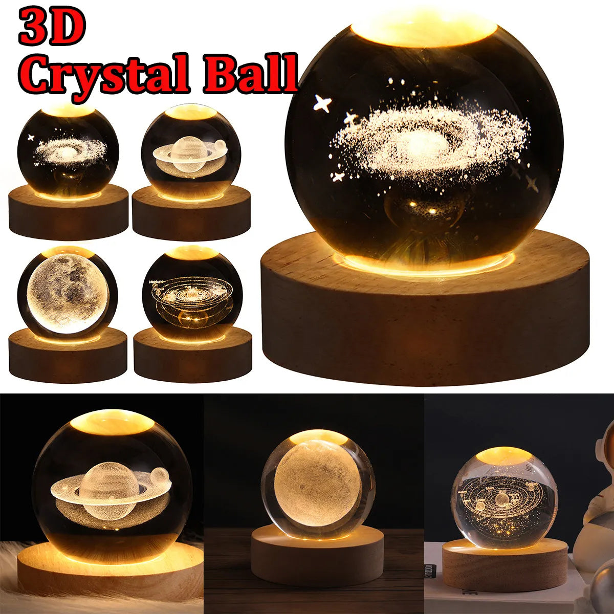 MOON  crystal ball lamp  -3D Moon night light USB  Table lamp for Bedroom Home Decore style  & gift