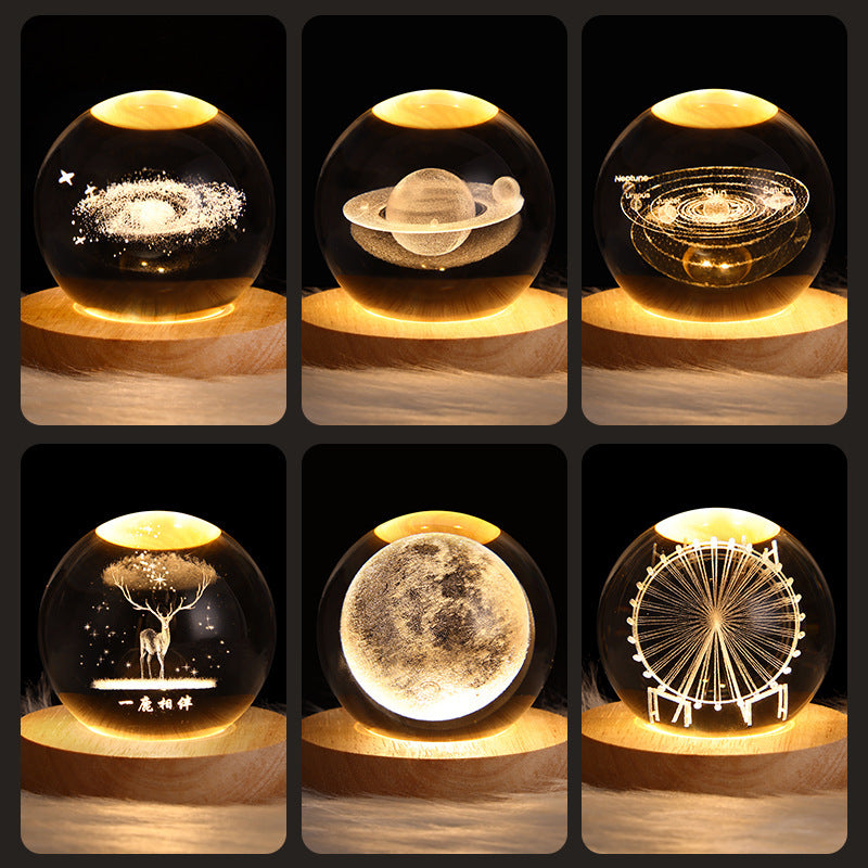 MOON  crystal ball lamp  -3D Moon night light USB  Table lamp for Bedroom Home Decore style  & gift